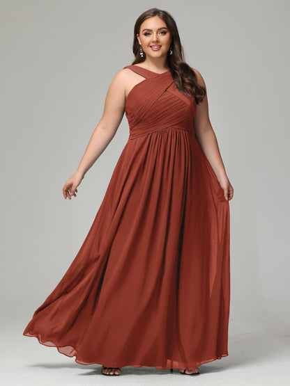 A-line Straps Chiffon Plus Size Bridesmaid Dresses