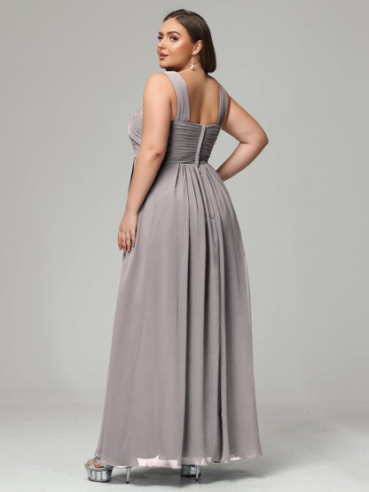 A-line Straps Chiffon Plus Size Bridesmaid Dresses