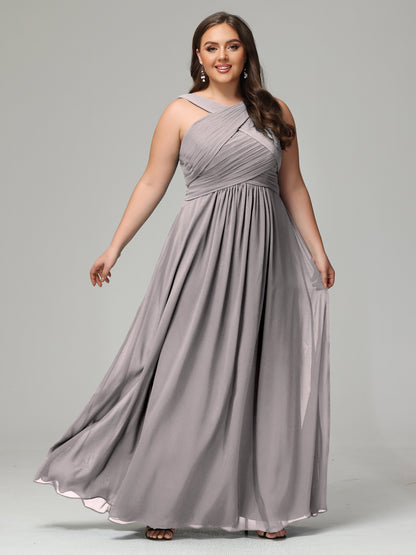 A-line Straps Chiffon Plus Size Bridesmaid Dresses