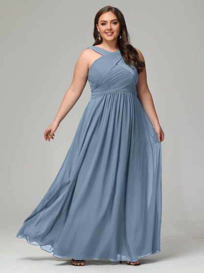 A-line Straps Chiffon Plus Size Bridesmaid Dresses
