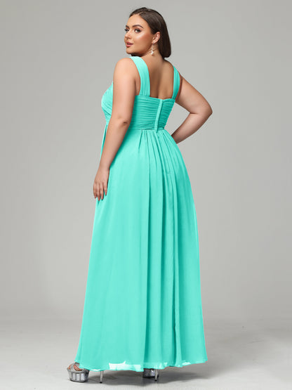 A-line Straps Chiffon Plus Size Bridesmaid Dresses