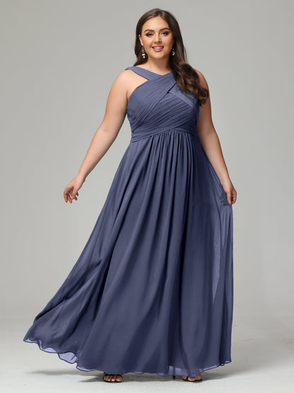 A-line Straps Chiffon Plus Size Bridesmaid Dresses