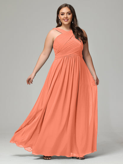 A-line Straps Chiffon Plus Size Bridesmaid Dresses