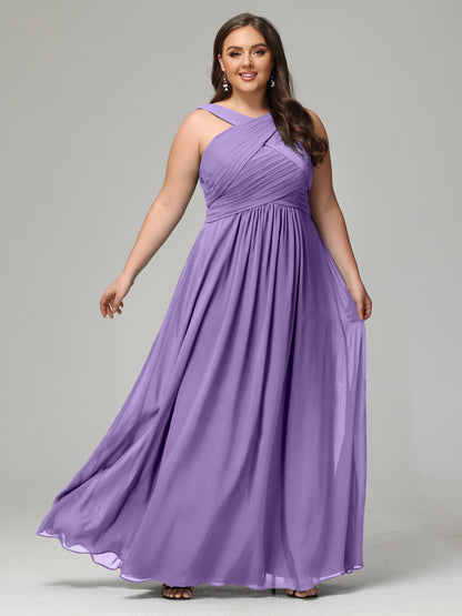 A-line Straps Chiffon Plus Size Bridesmaid Dresses