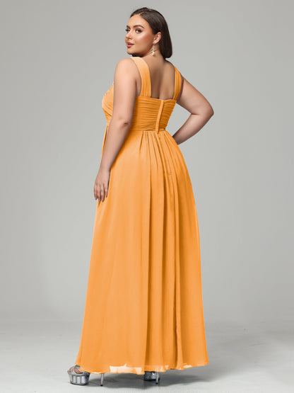 A-line Straps Chiffon Plus Size Bridesmaid Dresses