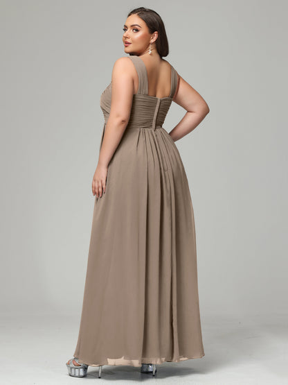 A-line Straps Chiffon Plus Size Bridesmaid Dresses