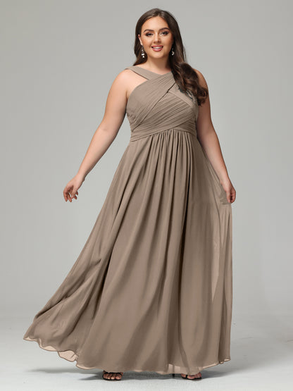 A-line Straps Chiffon Plus Size Bridesmaid Dresses