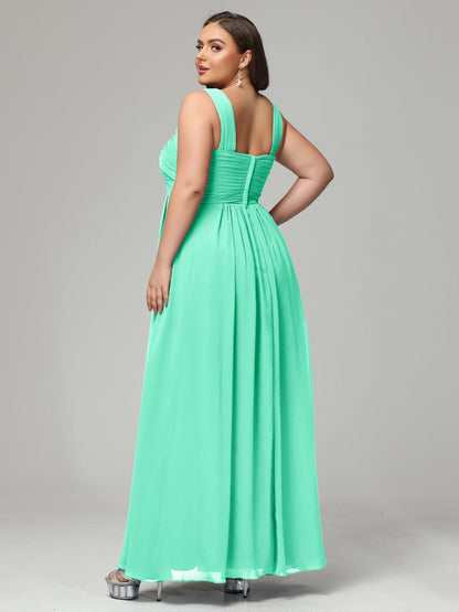 A-line Straps Chiffon Plus Size Bridesmaid Dresses
