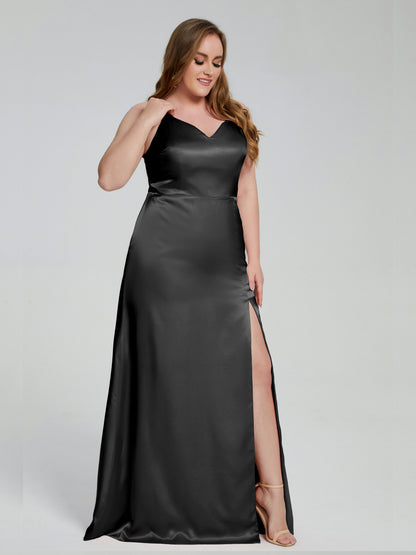 Adelyn Split Plus Size Soft Satin Long Bridesmaid Dresses