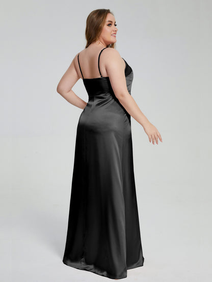 Adelyn Split Plus Size Soft Satin Long Bridesmaid Dresses