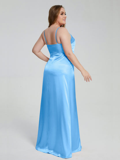 Adelyn Split Plus Size Soft Satin Long Bridesmaid Dresses