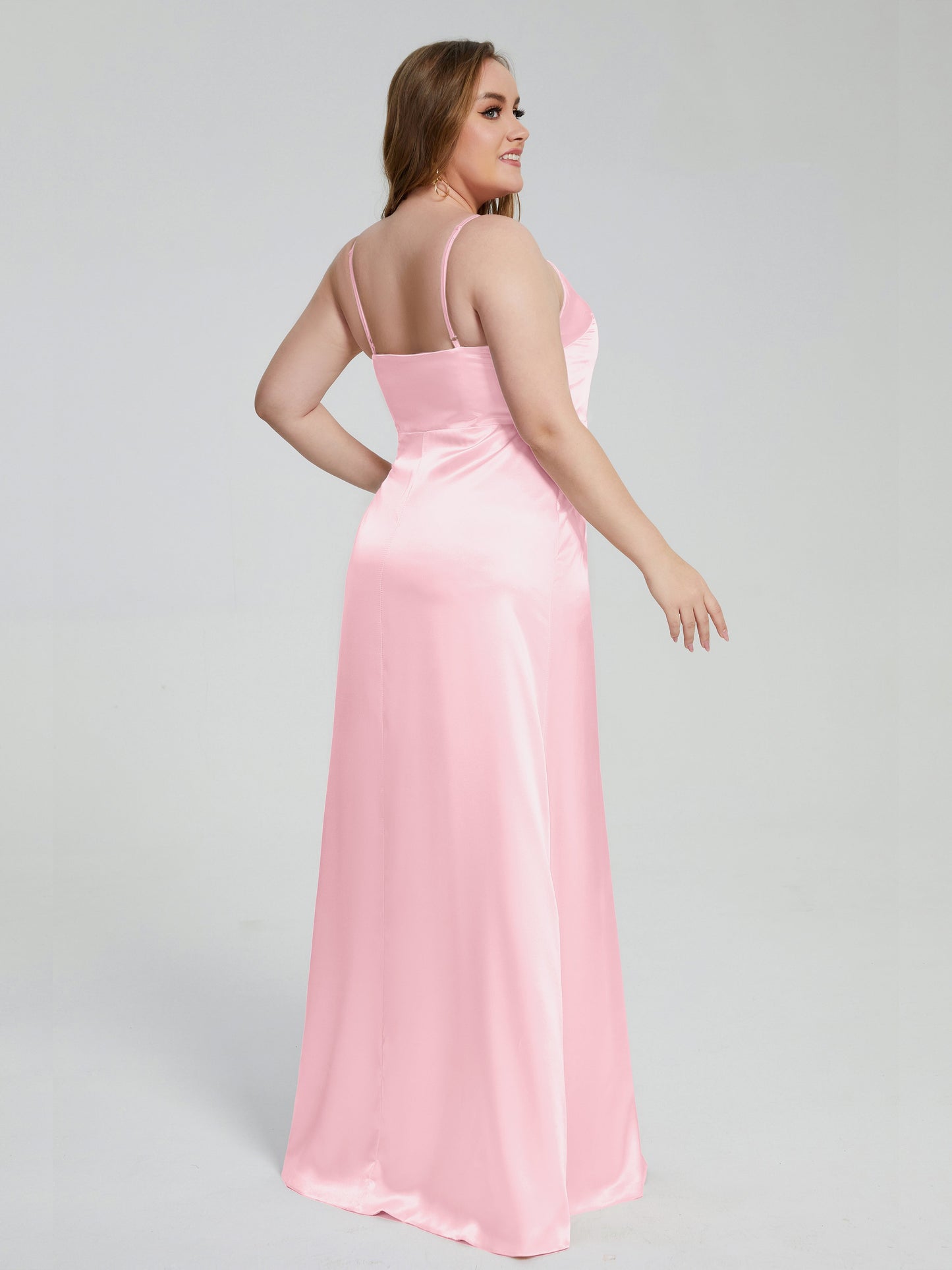 Adelyn Split Plus Size Soft Satin Long Bridesmaid Dresses