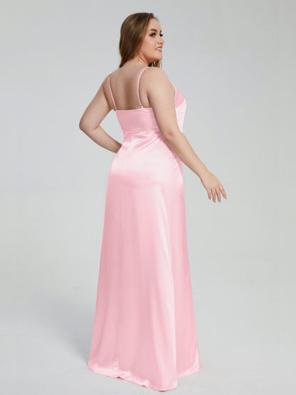 Adelyn Split Plus Size Soft Satin Long Bridesmaid Dresses