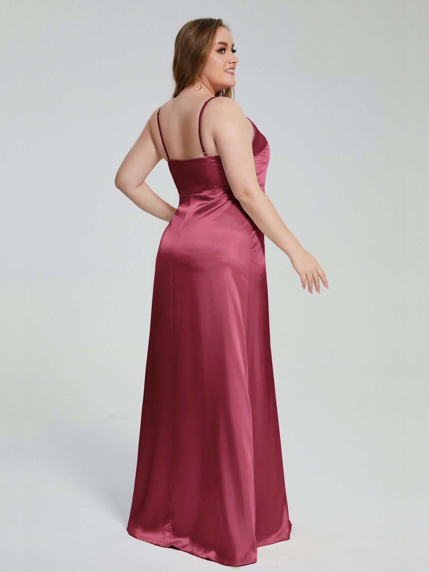 Adelyn Split Plus Size Soft Satin Long Bridesmaid Dresses