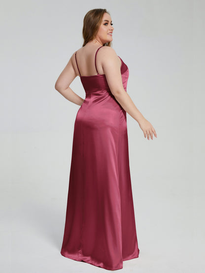 Adelyn Split Plus Size Soft Satin Long Bridesmaid Dresses