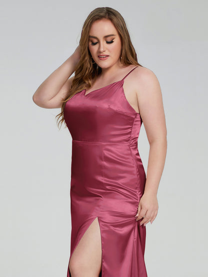 Adelyn Split Plus Size Soft Satin Long Bridesmaid Dresses