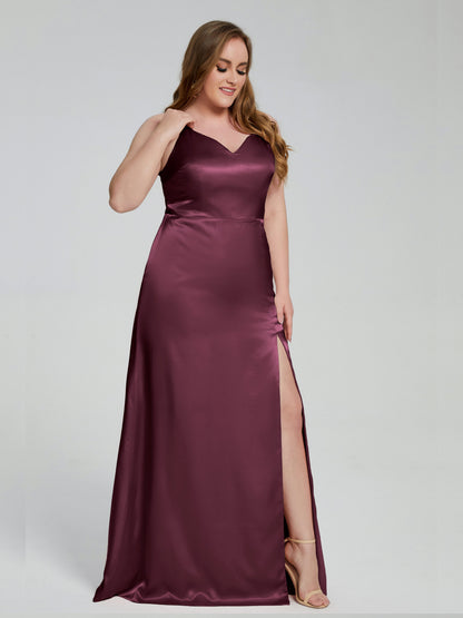 Adelyn Split Plus Size Soft Satin Long Bridesmaid Dresses