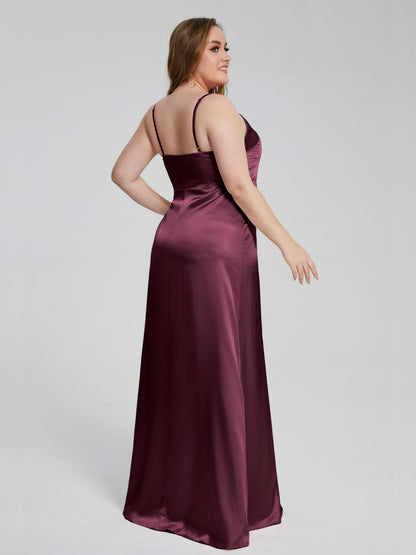 Adelyn Split Plus Size Soft Satin Long Bridesmaid Dresses