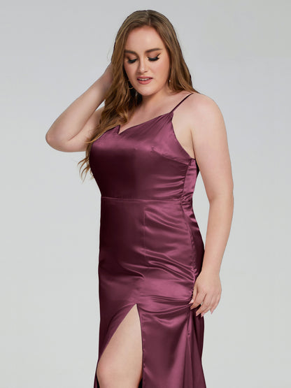 Adelyn Split Plus Size Soft Satin Long Bridesmaid Dresses