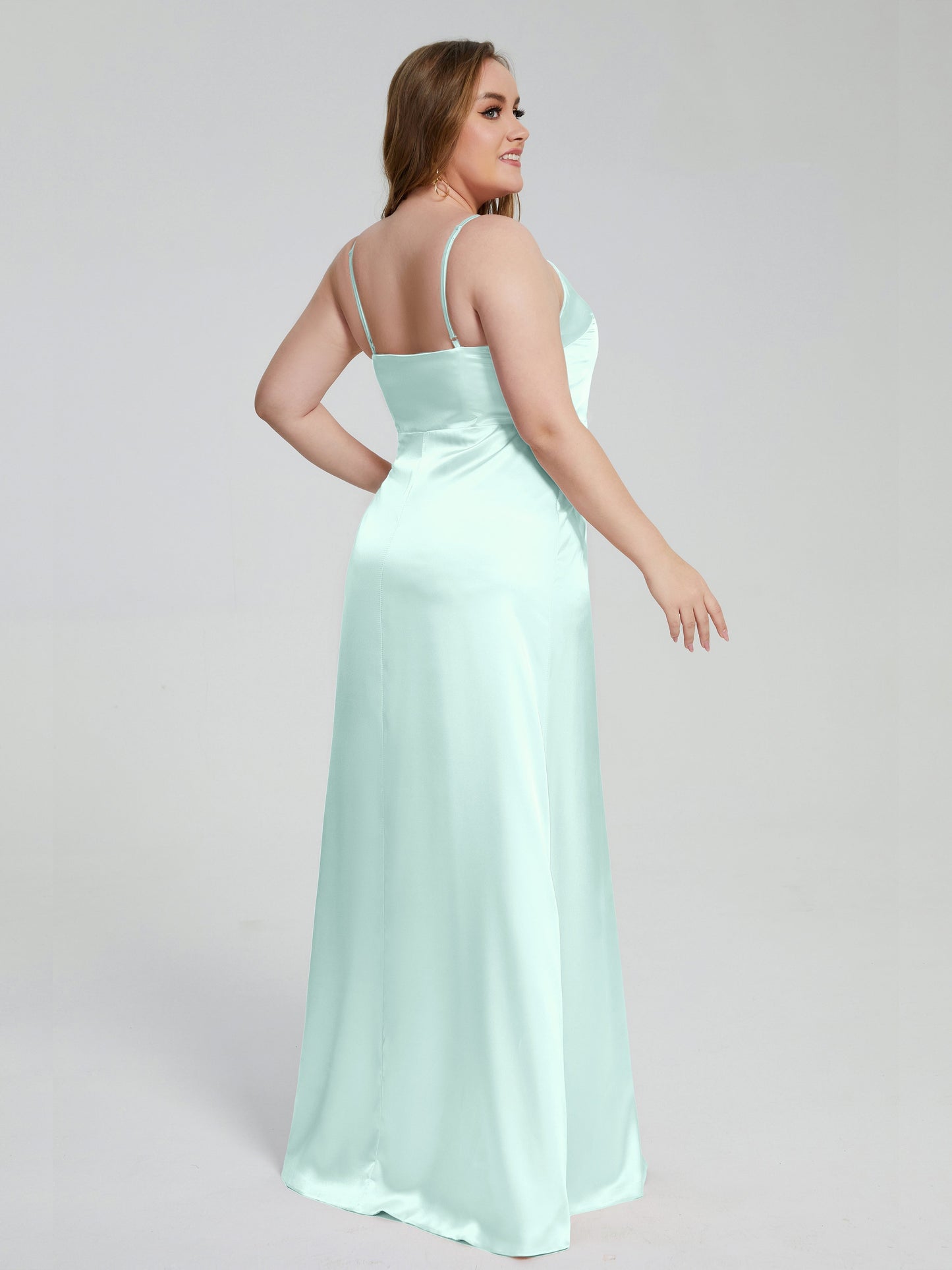 Adelyn Split Plus Size Soft Satin Long Bridesmaid Dresses