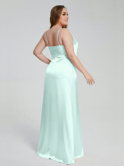 Adelyn Split Plus Size Soft Satin Long Bridesmaid Dresses