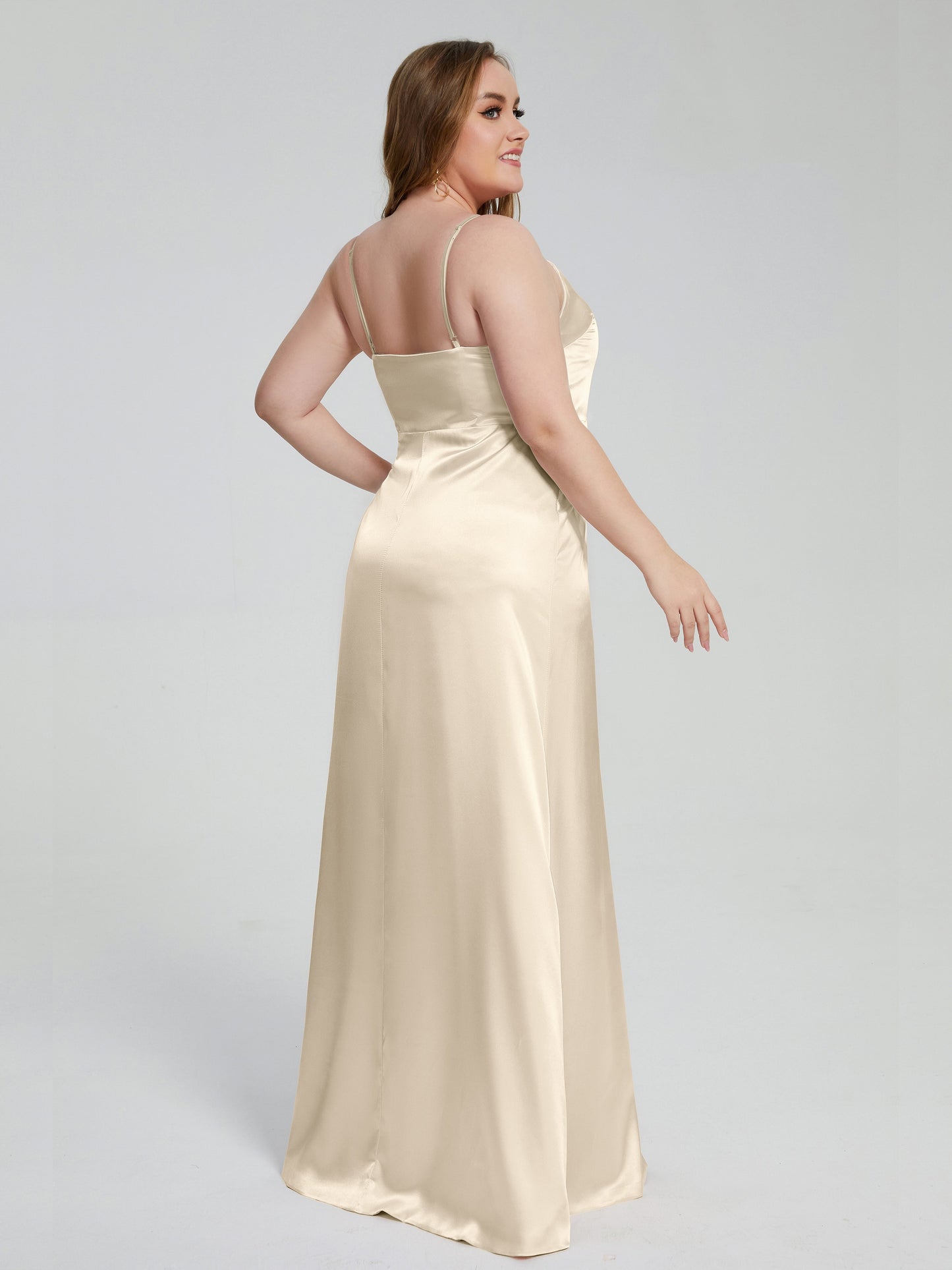 Adelyn Split Plus Size Soft Satin Long Bridesmaid Dresses