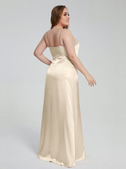 Adelyn Split Plus Size Soft Satin Long Bridesmaid Dresses
