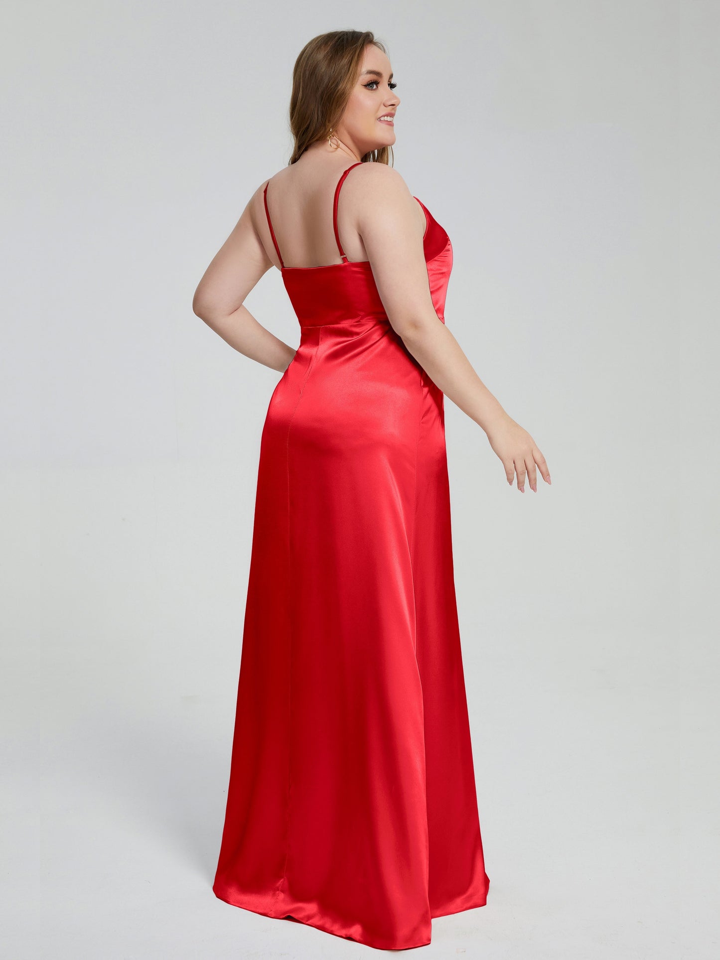 Adelyn Split Plus Size Soft Satin Long Bridesmaid Dresses