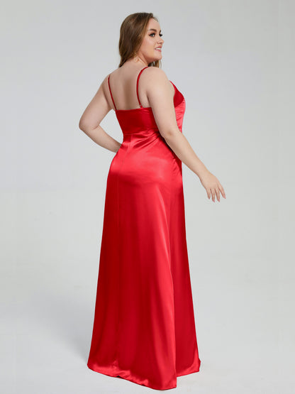 Adelyn Split Plus Size Soft Satin Long Bridesmaid Dresses