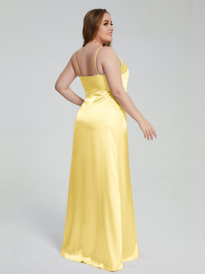 Adelyn Split Plus Size Soft Satin Long Bridesmaid Dresses