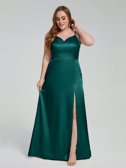 Adelyn Split Plus Size Soft Satin Long Bridesmaid Dresses