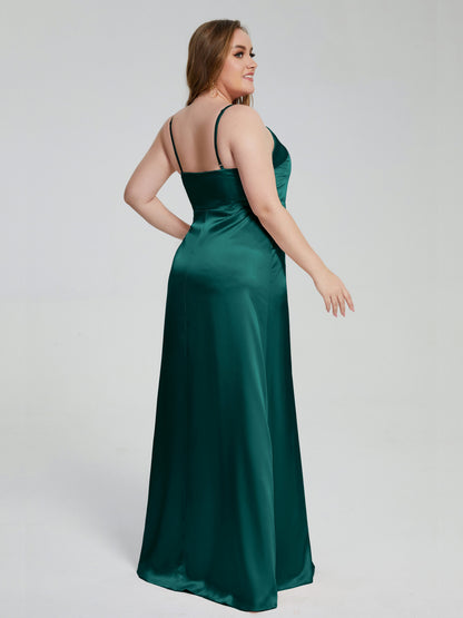 Adelyn Split Plus Size Soft Satin Long Bridesmaid Dresses
