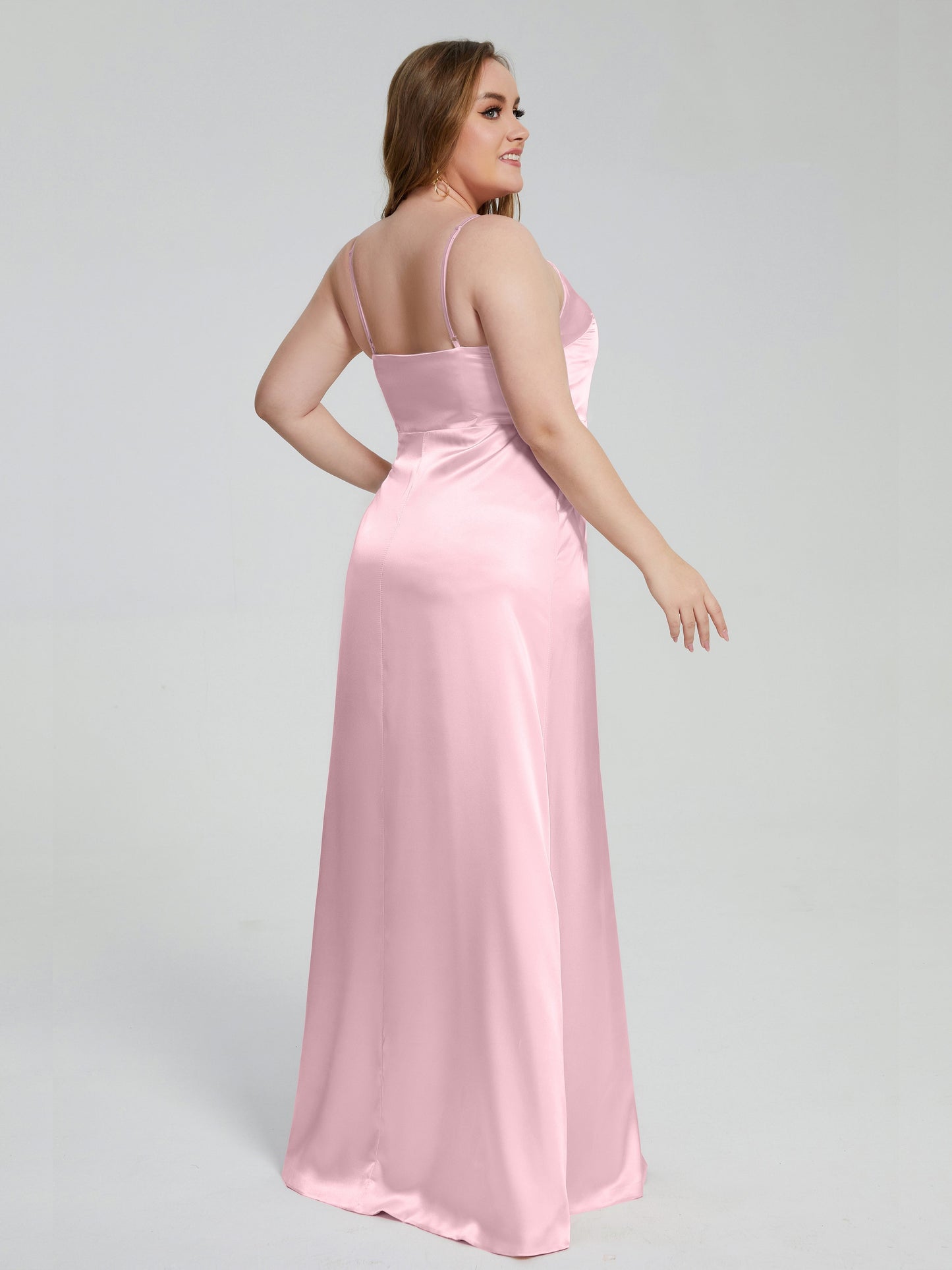 Adelyn Split Plus Size Soft Satin Long Bridesmaid Dresses