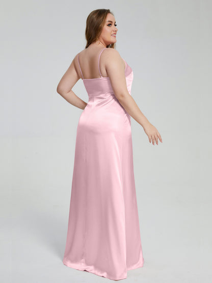 Adelyn Split Plus Size Soft Satin Long Bridesmaid Dresses