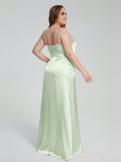 Adelyn Split Plus Size Soft Satin Long Bridesmaid Dresses