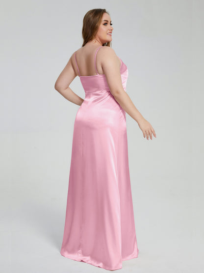 Adelyn Split Plus Size Soft Satin Long Bridesmaid Dresses