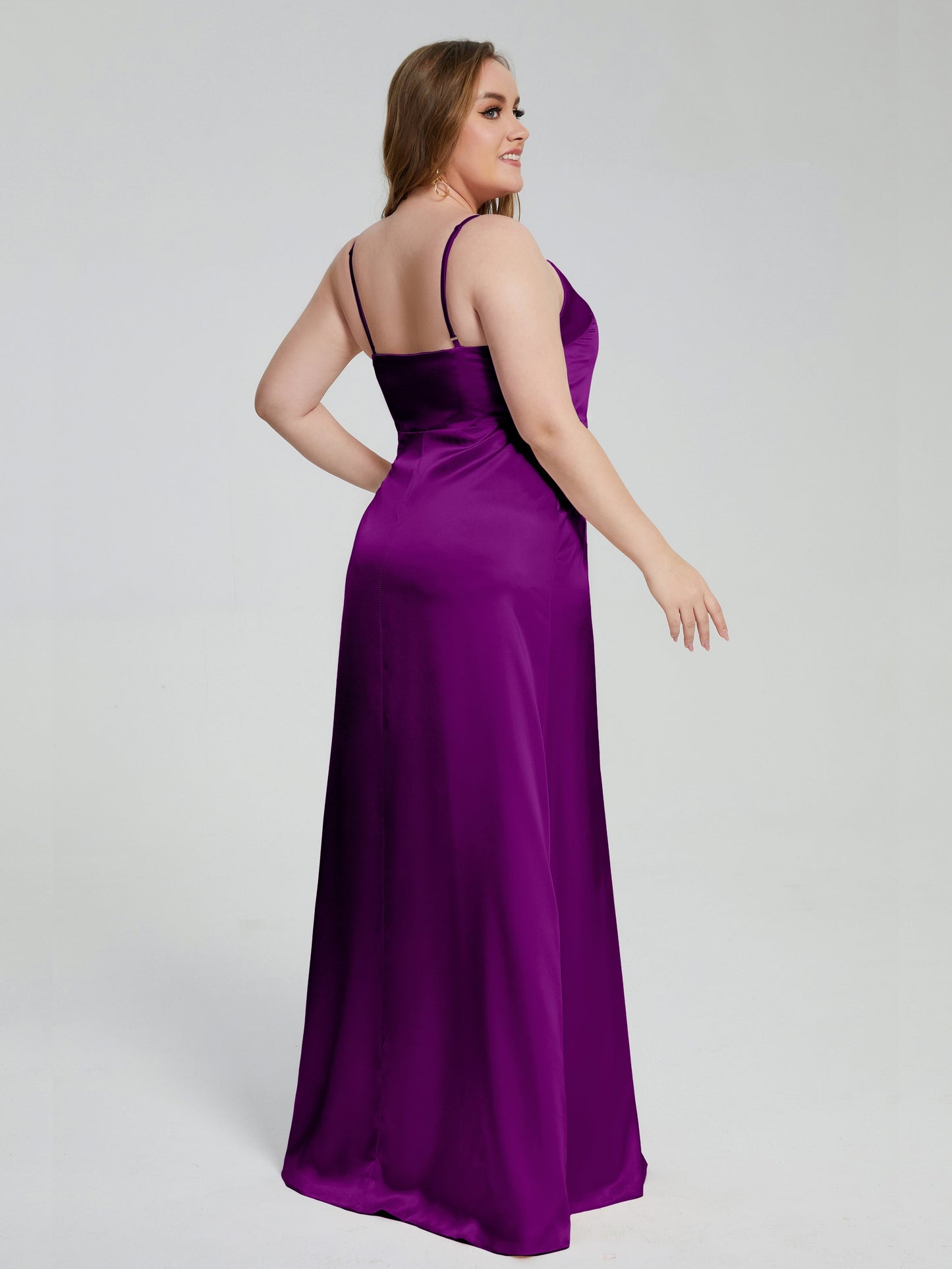 Adelyn Split Plus Size Soft Satin Long Bridesmaid Dresses