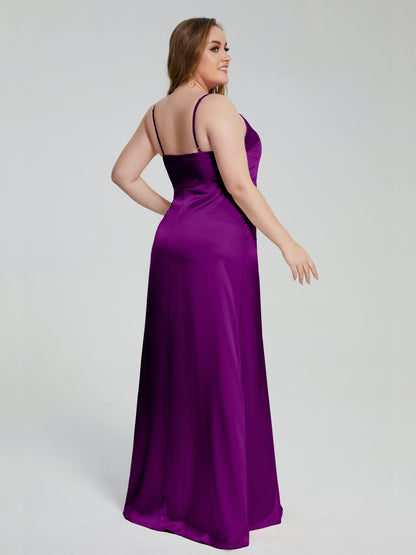 Adelyn Split Plus Size Soft Satin Long Bridesmaid Dresses