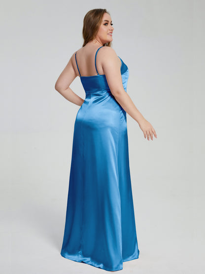 Adelyn Split Plus Size Soft Satin Long Bridesmaid Dresses