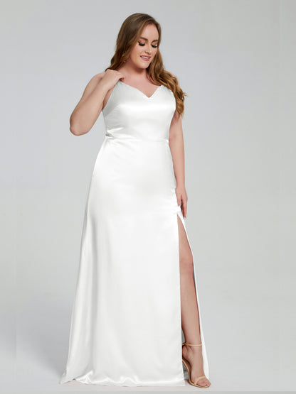 Adelyn Split Plus Size Soft Satin Long Bridesmaid Dresses
