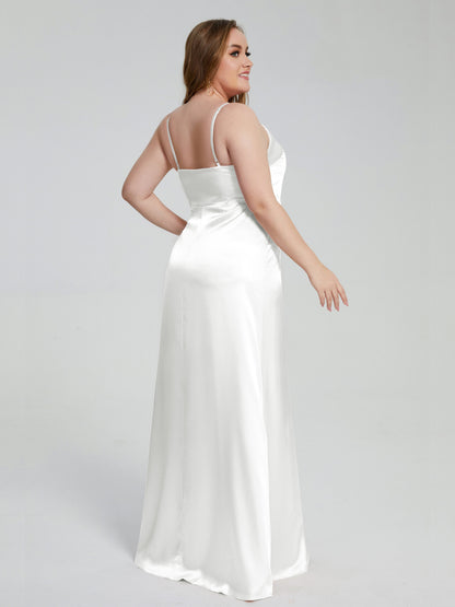 Adelyn Split Plus Size Soft Satin Long Bridesmaid Dresses