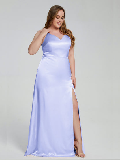 Adelyn Split Plus Size Soft Satin Long Bridesmaid Dresses