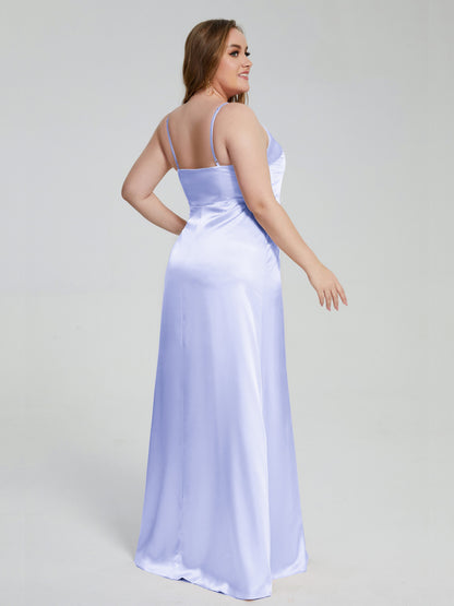 Adelyn Split Plus Size Soft Satin Long Bridesmaid Dresses