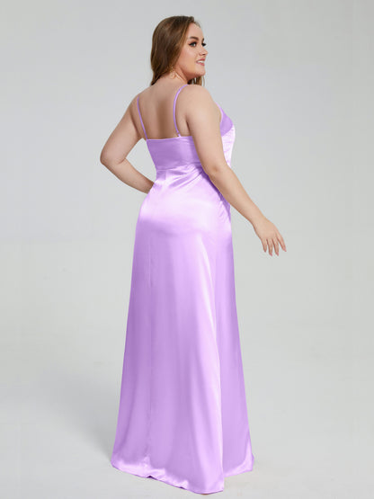 Adelyn Split Plus Size Soft Satin Long Bridesmaid Dresses