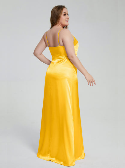 Adelyn Split Plus Size Soft Satin Long Bridesmaid Dresses