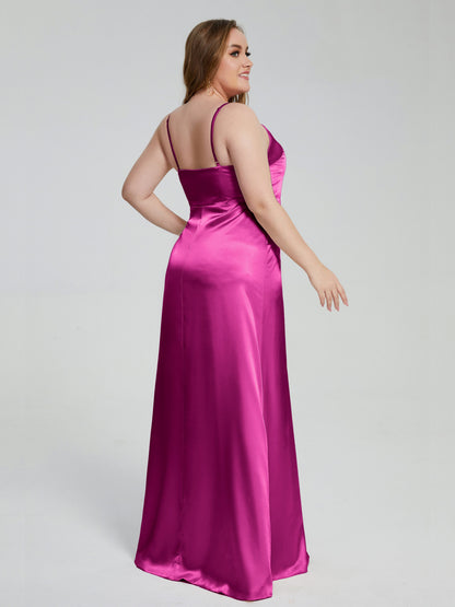 Adelyn Split Plus Size Soft Satin Long Bridesmaid Dresses
