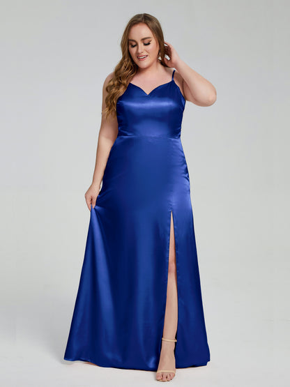 Adelyn Split Plus Size Soft Satin Long Bridesmaid Dresses