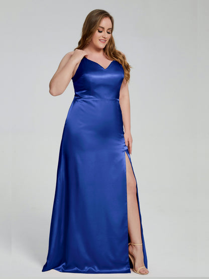 Adelyn Split Plus Size Soft Satin Long Bridesmaid Dresses