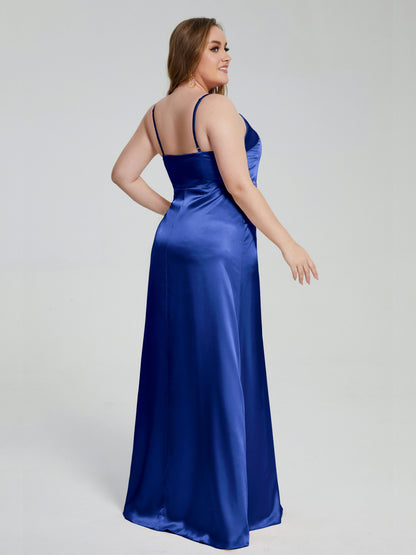 Adelyn Split Plus Size Soft Satin Long Bridesmaid Dresses