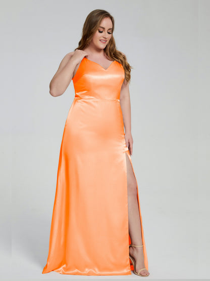 Adelyn Split Plus Size Soft Satin Long Bridesmaid Dresses